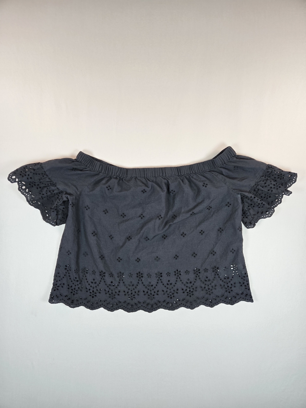 Madewell Eyelet Off-the-Shoulder Ruffle Boho Festival Crop Top Black Size M